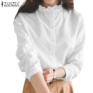 Zanzea เสื้อเชิ้ตแขนยาว ผ้าฝ้าย แต่งระบาย สไตล์เกาหลี สําหรับผู้หญิง