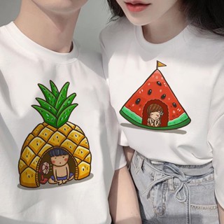 เสื้อเชิ้ตแขนสั้น พิมพ์ลายแตงโม สับปะรดน่ารัก แฟชั่นคู่รัก สําหรับผู้ใหญ่ ผู้ชาย และผู้หญิง