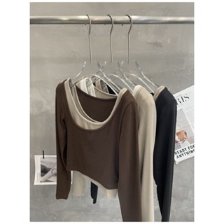 พร้อมส่ง CEO0 เสื้อยืดแขนยาว ตัวสั้น รัดรูป ลายหัวใจ ตาเดียว สองชั้น ฤดูใบไม้ร่วง ฤดูหนาว สําหรับผู้หญิง