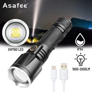 Asafee ไฟฉาย ความสว่างสูง 1800 XHP160 2000LM กันน้ํา ชาร์จ Type-c ห้าโหมด สําหรับตั้งแคมป์กลางแจ้ง