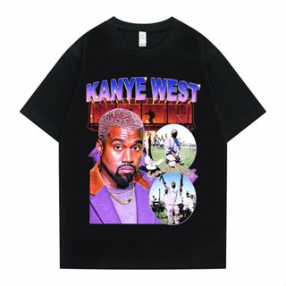 มีความสุข เสื้อคู่วินเทจ แร็ปเปอร์ Kanye เวสต์ภาพกราฟิกพิมพ์เสื้อยืดแขนสั้นผู้ชายแบรนด์ผ้าฝ้ายเสื้อยืดผู้ชายแฟชั่นผู้ชาย