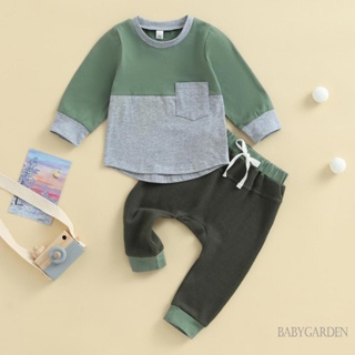 Babygarden-0-3 ปี ชุดเสื้อผ้าเด็กผู้ชาย แขนยาว สีตัดกัน + กางเกงวอร์ม