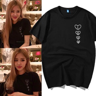 เสื้อยืดแขนสั้น ทรงหลวม พิมพ์ลายดอกกุหลาบ สีดํา สําหรับผู้หญิง