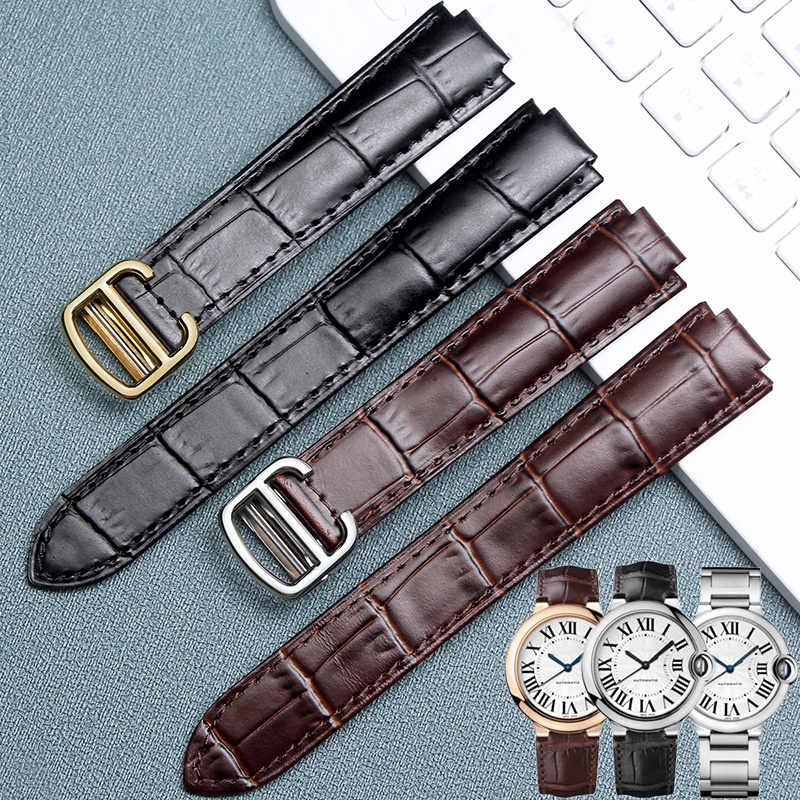 สายนาฬิกาข้อมือหนังแท้ แบบพับได้ ขนาด 14-22 มม. สําหรับ Cartier Tank London Solo Key