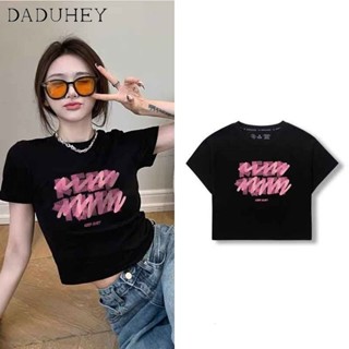 DaDuHey🎈 Short-Sleeved T-shirt Summer New Retro Hot Girl Top Womens Design Sense Niche Short American Style Undershirt Crop Top