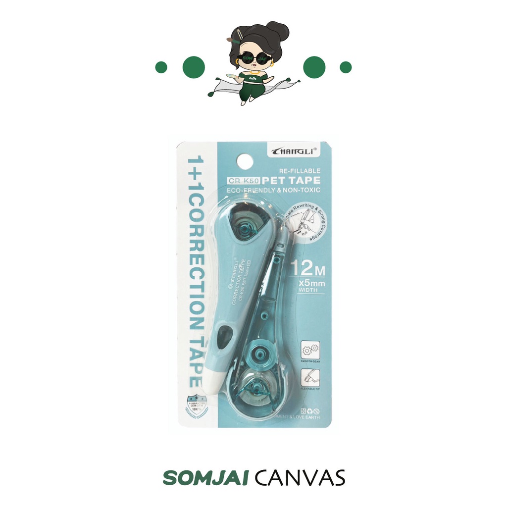 Somjai selected ชุดเทปลบคำผิด 5mm. x 12 m. พร้อมรีฟิล CR-K50