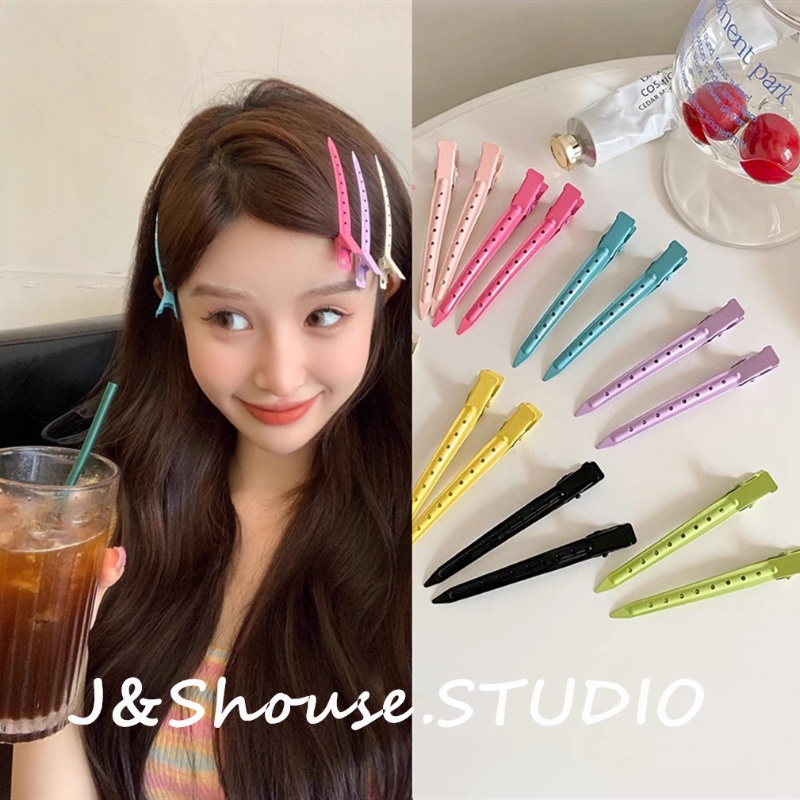Kf641 2PCS สาวเกาหลี สีไอศกรีมโลหะเรียบง่าย traceless คลิปจระเข้ bangs แฟชั่นบุคลิกภาพผู้หญิงอุปกรณ์เสริม