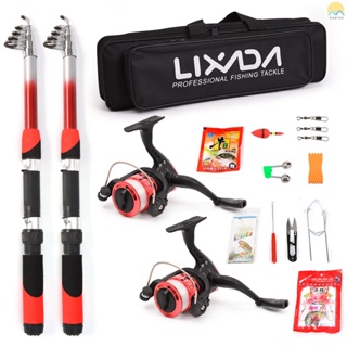 Lixada ชุดรอกคันเบ็ดตกปลา พร้อมคันเบ็ดตกปลา 2.1 ม. 2 ชิ้น และตะขอตกปลา 2 ชิ้น