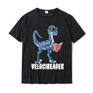 เสื้อยืดลําลอง ผ้าฝ้าย แขนสั้น พิมพ์ลาย Velocireader Dinosaur ขนาดใหญ่ สไตล์คลาสสิก สําหรับผู้ชาย