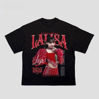 การออกแบบเดิมเสื้อเท่ๆหญิงไตล์เดียวกันเช่น Lisa JENNIE JISOO ROSE BLACKPINK  แขนสั้นแบบหลวมเสื้อยืดหญิผ้าคอตตอน 100%Cheer เสื้อผ้า