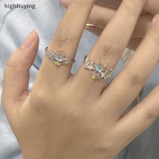 [highbuying] แฟชั่น ปีกนางฟ้าและปีศาจ แหวนคู่ สําหรับผู้หญิง โกธิค สวยหรู มูนสโตน ปรับได้ เปิดนิ้ว ผู้ชาย เครื่องประดับ ปาร์ตี้ สินค้าใหม่