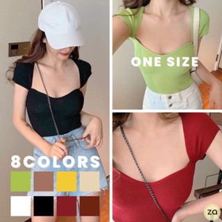 💥HOT SALE💥เสื้อไหมพรมร่องคอกว้างแขนสั้น เข้ารูปยืดได้เยอะ 8 สี