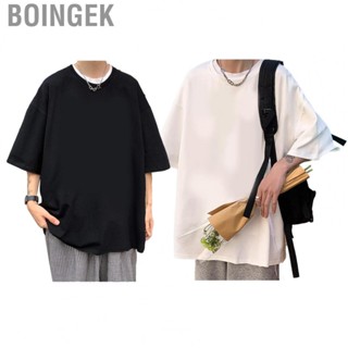 Boingek Men Round Neck T Shirt  Summer Casual Top Loose Fitting Checkerboard Patterns All Match for Outdoors