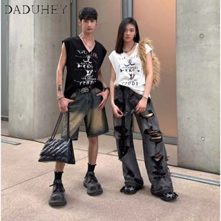 DaDuHey🔥 2023 Summer New High Street Fashion All-Matching Ripped Jeans Mens and Womens American Style Ins Trend Handsome Casual Pants