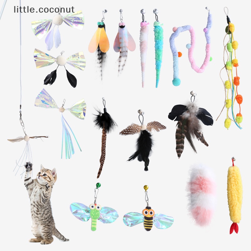 [little.coconut] ของเล่นไม้ขนนก พร้อมกระดิ่ง แบบเปลี่ยน สําหรับสัตว์เลี้ยง แมว