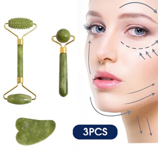 3pcs Anti Aging Gua Sha Stone Home Women Face Massager Set Portable Jade Roller