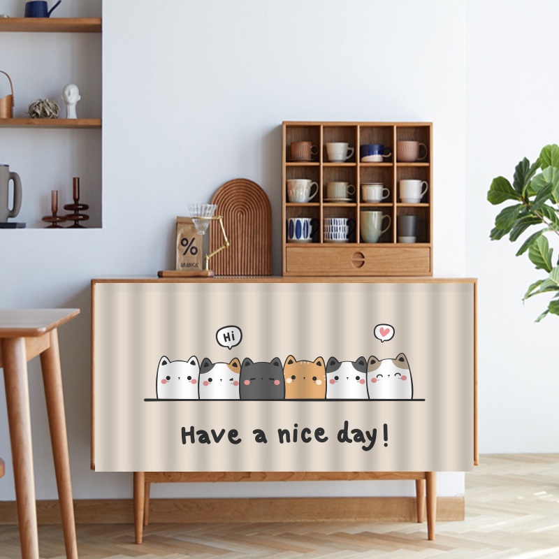 แนะนำ ผ้าม่าน 1เซ็ตการ์ตูนแมวตู้ผ้าม่านรอบกาวในตัวพรมห้องครัวอุปกรณ์ตกแต่งบ้าน ราคาพิเศษ มีเก็บเงินปลายทาง