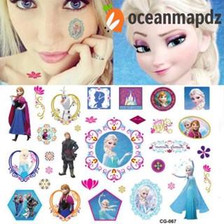 Oceanmapdz สติกเกอร์รอยสักชั่วคราว ลายอนิเมะเจ้าหญิงเอลซ่า Frozen กันน้ํา สําหรับเด็ก