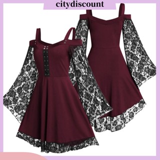 &lt;citydiscount&gt; ชุดเดรสแขนยาว เปิดไหล่ รัดรูป สไตล์โกธิค สําหรับผู้หญิง