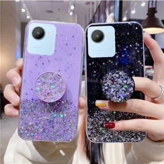 Realme C53 C55 C33 C35 C30 C30s real me Narzo N55 N53 Bling Glitter Star เคสซิลิโคน หรูหรา ประกาย นุ่ม TPU ฝาหลัง คริสตัลเลื่อม ยืดหยุ่น แวววาว ป้องกัน + ขาตั้งกลม