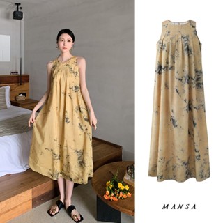 MANSA vintage ink painting dress oversized เดรสยาว เดรสผู้หญิง ขนาดใหญ่