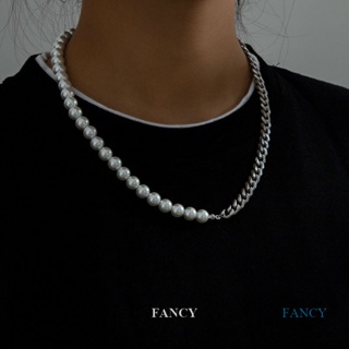 Fancy ใหม่ สร้อยคอโซ่ ประดับลูกปัดไข่มุก สไตล์ฮิปฮอป พังก์ สําหรับผู้ชาย และผู้หญิง