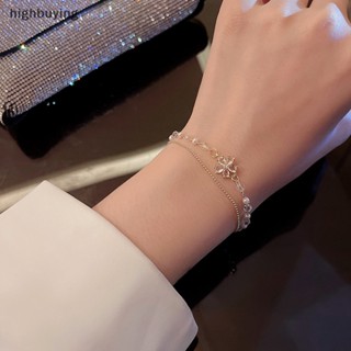 [highbuying] สร้อยข้อมือ สองชั้น ประดับมุก ดอกไม้ หรูหรา เครื่องประดับแฟชั่น สําหรับผู้หญิง ปาร์ตี้ ของขวัญ สินค้าใหม่