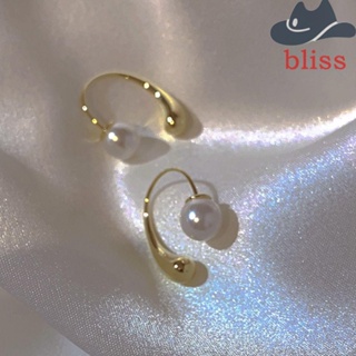 BLISS ต่างหูสตั๊ด รูปตัว C ประดับมุก สีทอง หรูหรา แบบเรียบง่าย สําหรับผู้หญิง