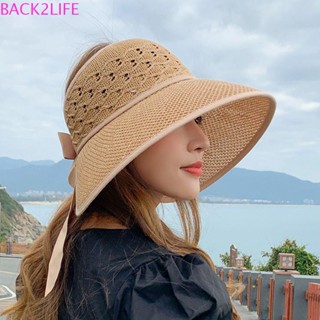 BACK2LIFE หมวกกันแดด ประดับโบว์ ขนาดใหญ่ สามารถพับได้ สีพื้น แฟชั่นฤดูร้อน สําหรับผู้หญิง