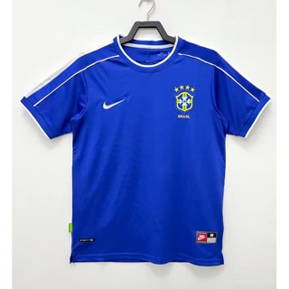 เสื้อกีฬาแขนสั้น ลายทีมชาติฟุตบอล Brazil 1998 ชุดเยือน สไตล์ย้อนยุค