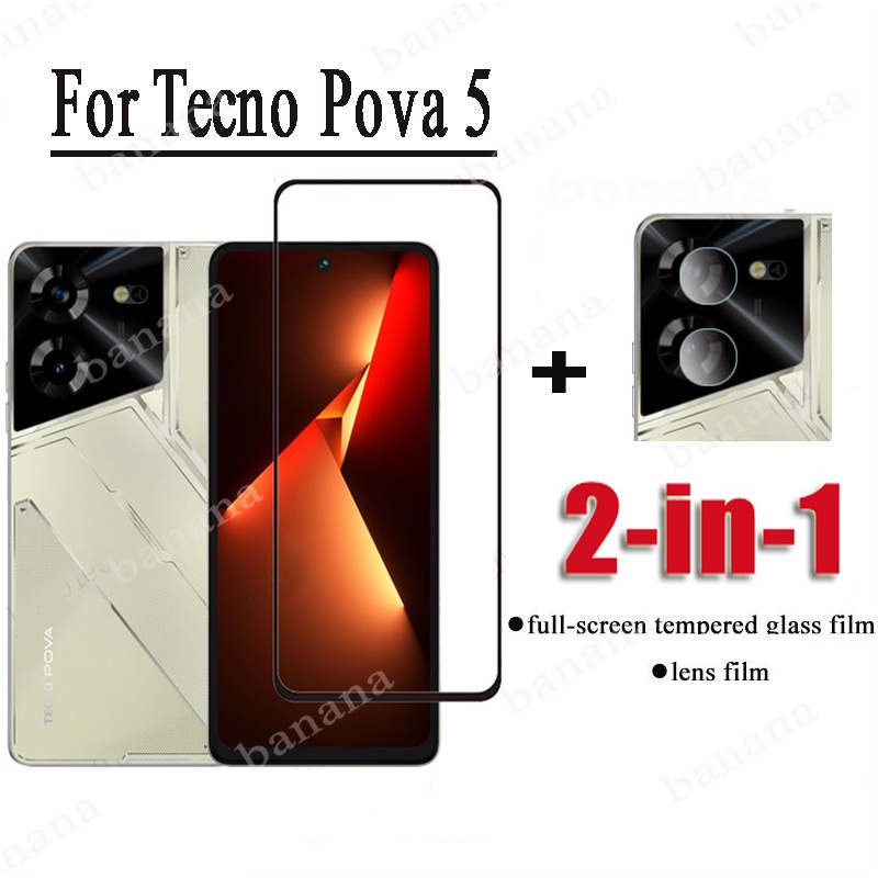 2 In1 ฟิล์มกระจกนิรภัยกันรอยหน้าจอ แบบเต็มจอ สําหรับ Tecno Pova 5 Tecno Pova 4 Pro 3 Neo 2 Spark 10 Pro 10C Go 2023 Camon 20 Pro 5G