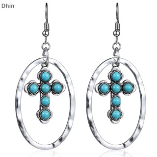 [Dhin] 1Pair Vintage Womens Exaggerated Pendants Earrings Turquoise Fluttering Earrings Jewelry Gift For Mother Bohemian Jewelry COD