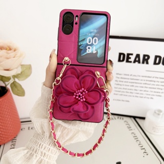 เคสโทรศัพท์มือถือหนังแกะ ฝาพับ ลายดอกไม้ 3D พร้อมสายโซ่คล้องมือ สําหรับ OPPO Find N2 Flip 5G CPH243 N2flip Findn2flip