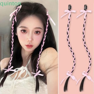 QUINTON วิกผมบัลเล่ต์ ริบบิ้นโบว์ถักเปีย Y2k Diy สีขาว สีฟ้า ไร้รอยต่อ ทนความร้อน สําหรับเด็กผู้หญิง