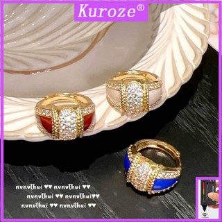 Kuroze แหวนแฟชั่น ประดับเพชร สีขาว หรูหรา สไตล์วินเทจ