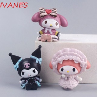 Ivanes โมเดลตุ๊กตาอนิเมะ Kuromi My Melody ขนาด 4 ซม. สําหรับตกแต่งเค้ก