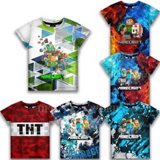 เสื้อยืดแขนสั้น ระบายอากาศได้ดี พิมพ์ลายการ์ตูน Minecraft แฟชั่นฤดูร้อน สําหรับเด็กผู้ชาย