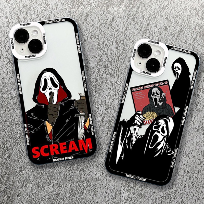 Ghostface สยองขวัญ Scream Art เคสโทรศัพท์สําหรับ iPhone 16 14 13 12 11 15 Pro Max XR X XS Max 7 8 Plus SE2 Mini กันกระแทกปกอ่อนใส