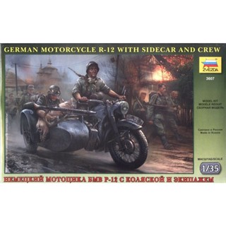 รถจักรยานยนต์เยอรมัน Zvezda 1/35 3607 WWII R-12 พร้อม Sidecar และ Crew