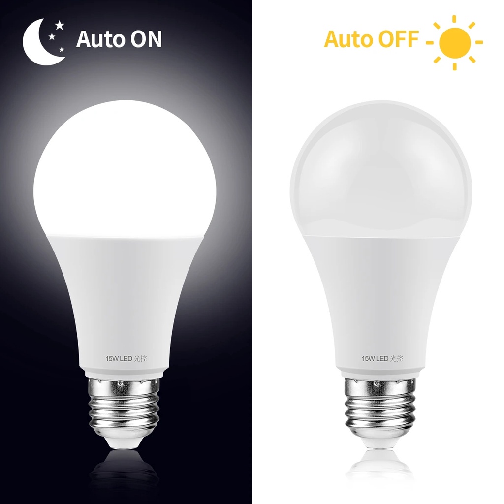 กลางแจ้งทางเดินสวนหลอดไฟ LED AC85-265V 5W 12W 15W Dusk To Dawn Sensor โคมไฟ E27 Warm White SMD2835 ไฟ LED