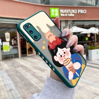 เคสโทรศัพท์มือถือแบบแข็ง ใส กันกระแทก ลายการ์ตูนเด็กผู้หญิงชานม มีลายด้านข้าง สําหรับ Samsung galaxy S20 S20 Plus S20 Ultra