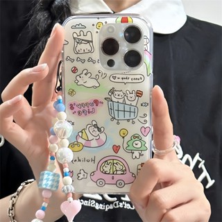 ใหม่ เคสโทรศัพท์มือถือ ซิลิโคน กันกระแทก ลายการ์ตูนลูกสุนัข กระต่ายน่ารัก สองชั้น พร้อมสายโซ่คล้อง สําหรับ Iphone 14promax 13 11 12