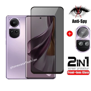 2in1 ความเป็นส่วนตัวป้องกันหน้าจอสําหรับOppo reno 15 14 13 12 11 10 pro plus 5G 13F 12F 11F reno10 reno12 10pro + 2023 Tinted Anti Spyกระจกนิรภัยป้องกันฟิล์ม