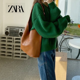 Zara กระเป๋าสะพายไหล่ หนังนิ่ม ทรงโท้ท ขนาดใหญ่ จุของได้เยอะ เข้ากับทุกการแต่งกาย สไตล์เรโทร สําหรับผู้หญิง