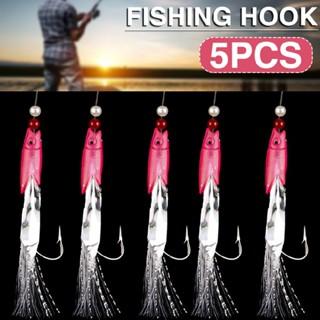 5Pcs Mackerel Feathers Bass Cod Rigs Sea Boat Luminous Fishing Hook Lures