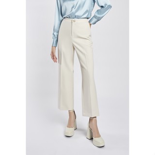 ESPADA กางเกงทรงตรงแต่งกระดุมไข่มุก ผู้หญิง สีเบจ | Straight Leg Trousers with Pearl Buttons | 4714