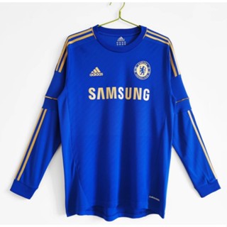 เสื้อกีฬาแขนยาว ลายทีมชาติฟุตบอล Chelsea Home คุณภาพสูง สไตล์วินเทจ 12-13