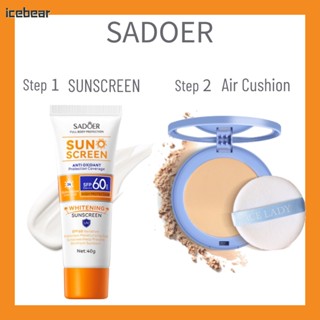 SADOER MAKEUP SET Sunscreen Spf 60 Anti-UV Anti-aging Whitening Sunscreen Sun Cream + Brightening Moisturizing Powder Compact 2PCS MAKEUP [icebear]