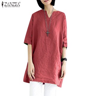 Zanzea เสื้อทูนิค แขน 3/4 ทรงหลวม โอเวอร์ไซซ์ แฟชั่นฤดูร้อน สําหรับผู้หญิง