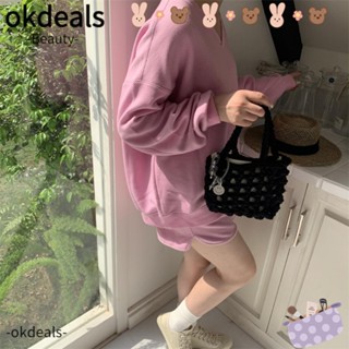 Okdeals กระเป๋าถือ ผ้าฝ้ายถักโครเชต์ แบบกลวง สีแคนดี้ แฟชั่นสําหรับผู้หญิง